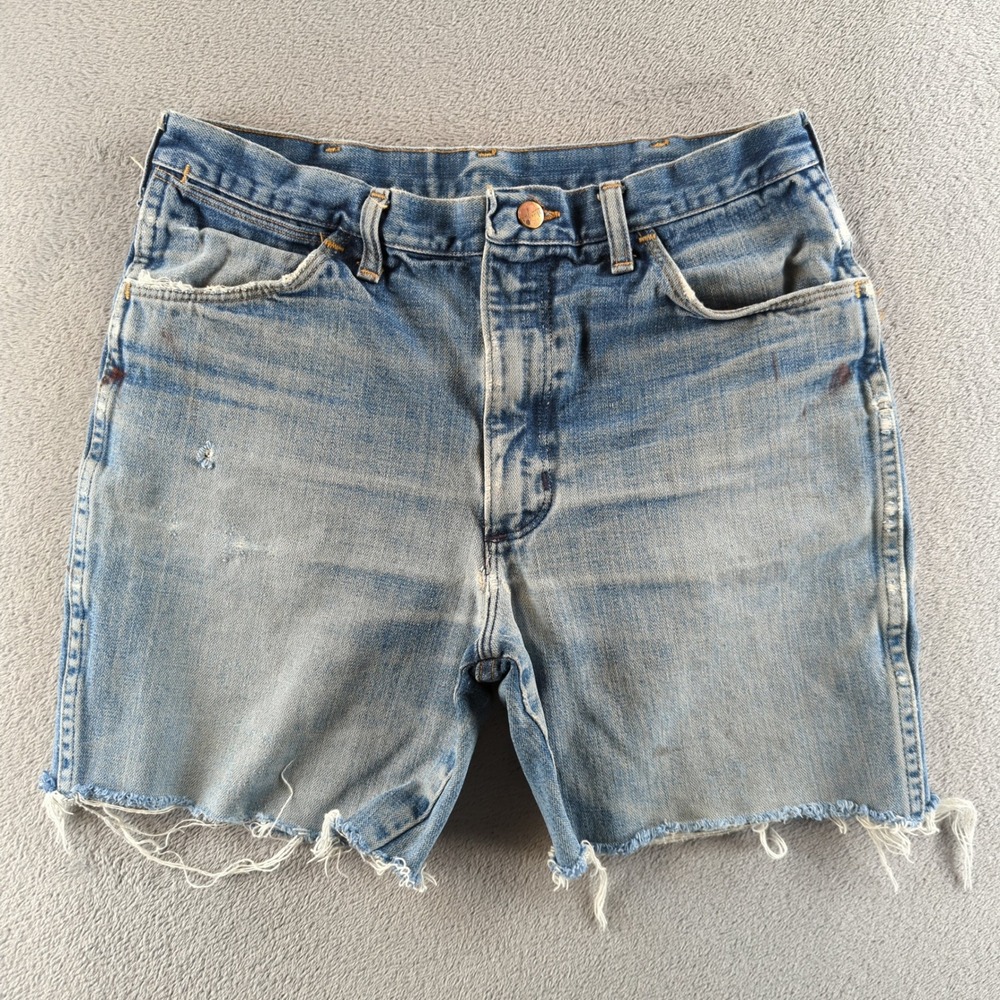 Vintage 80s Wrangler Jean Shorts 36 (Fits 34) Blue Light‎ Wash Cut Off USA Denim